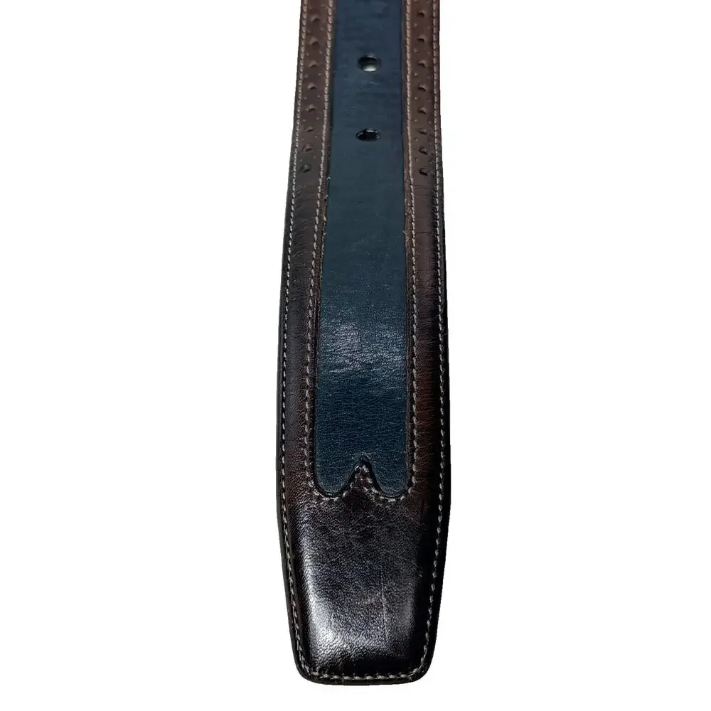 Mezlan Dress Belt 36 Brown Black Leather Silver Buckle 1-3/8